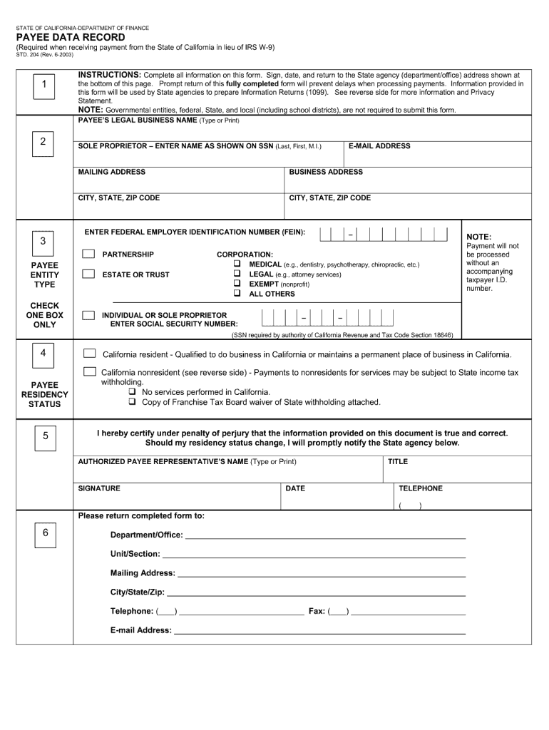  Payee Data Record  Form 2003