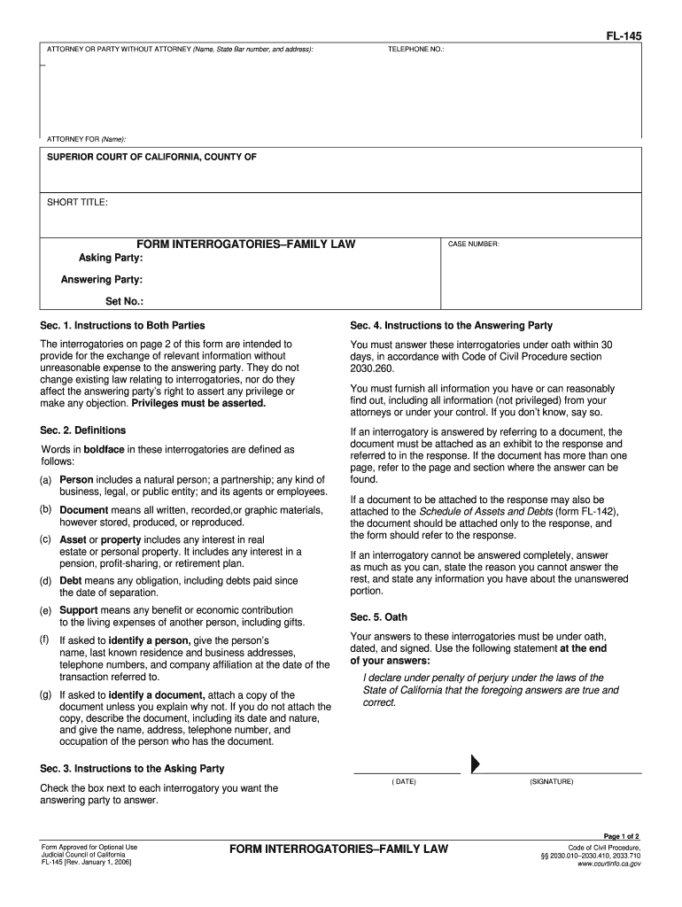  Form Interrogatories Family Law 2006-2024