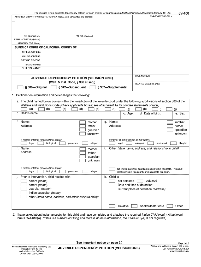  Jv 100 Court  Form 2008