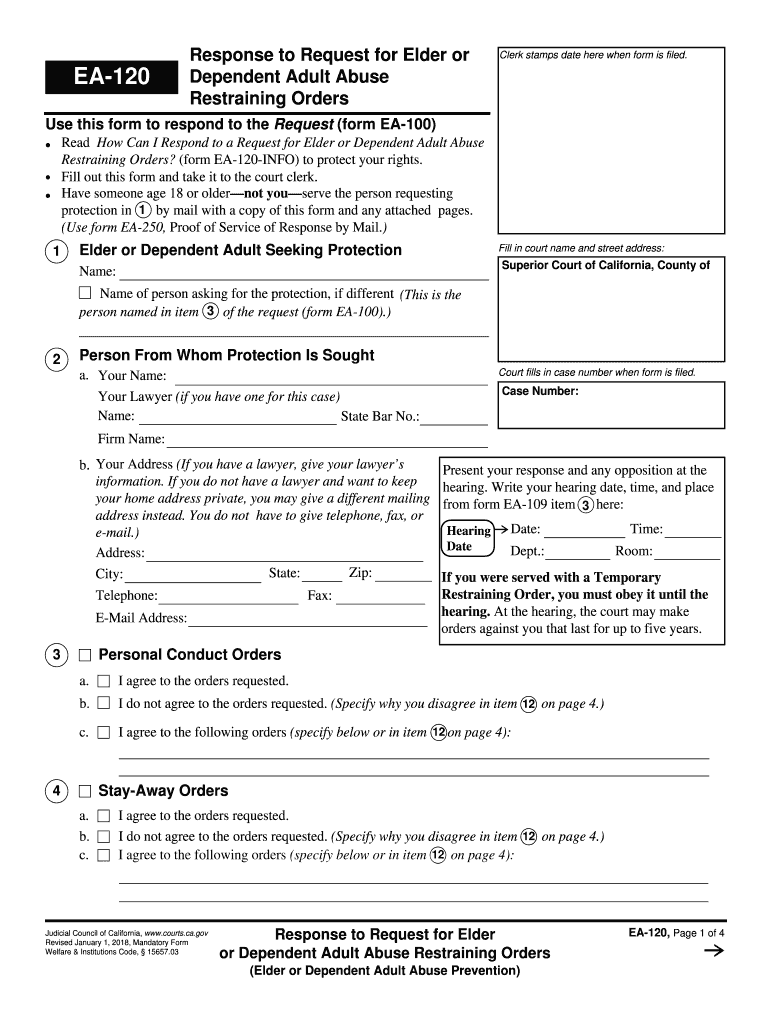  Form Ea 120 Notice of Hearing and Temporary Restraining Order 2021