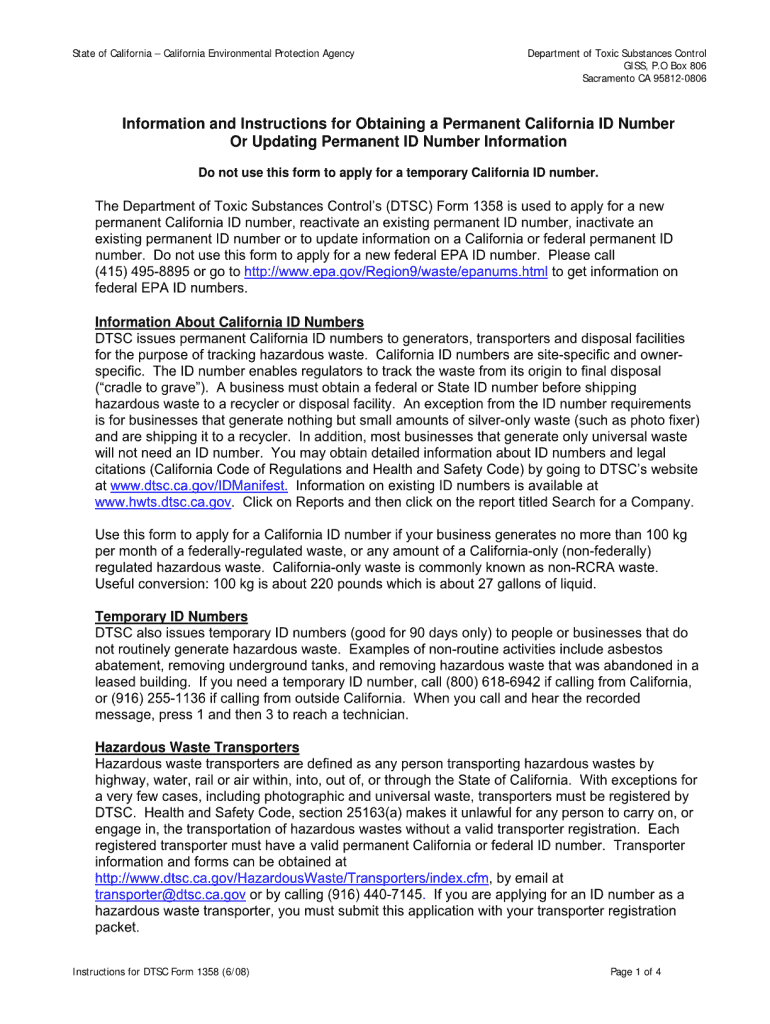 California Hazardous Waste Permanent ID Number Application Form