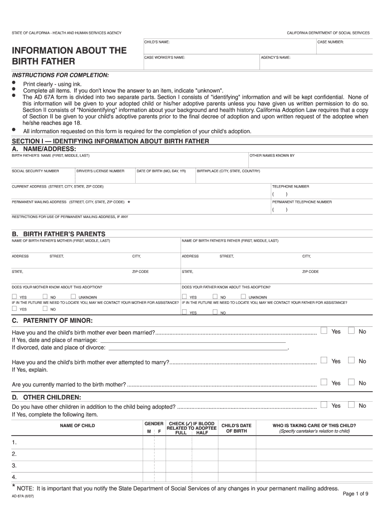  California Ad67a  Form 2007