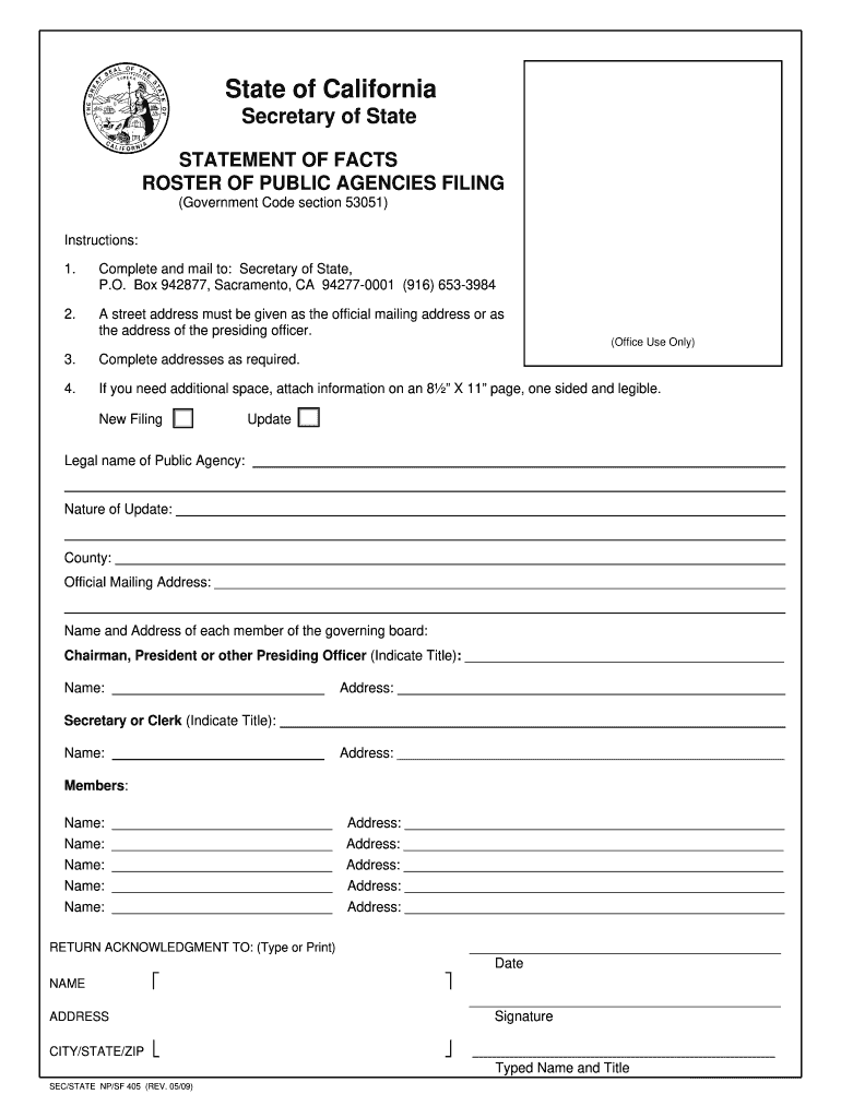Sec State Npsf 405  Form