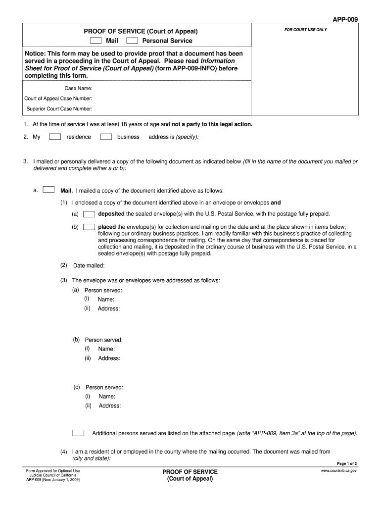  Court Proof Service Form 2009