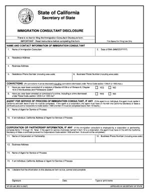 Immigration Consultant Disclosure Form