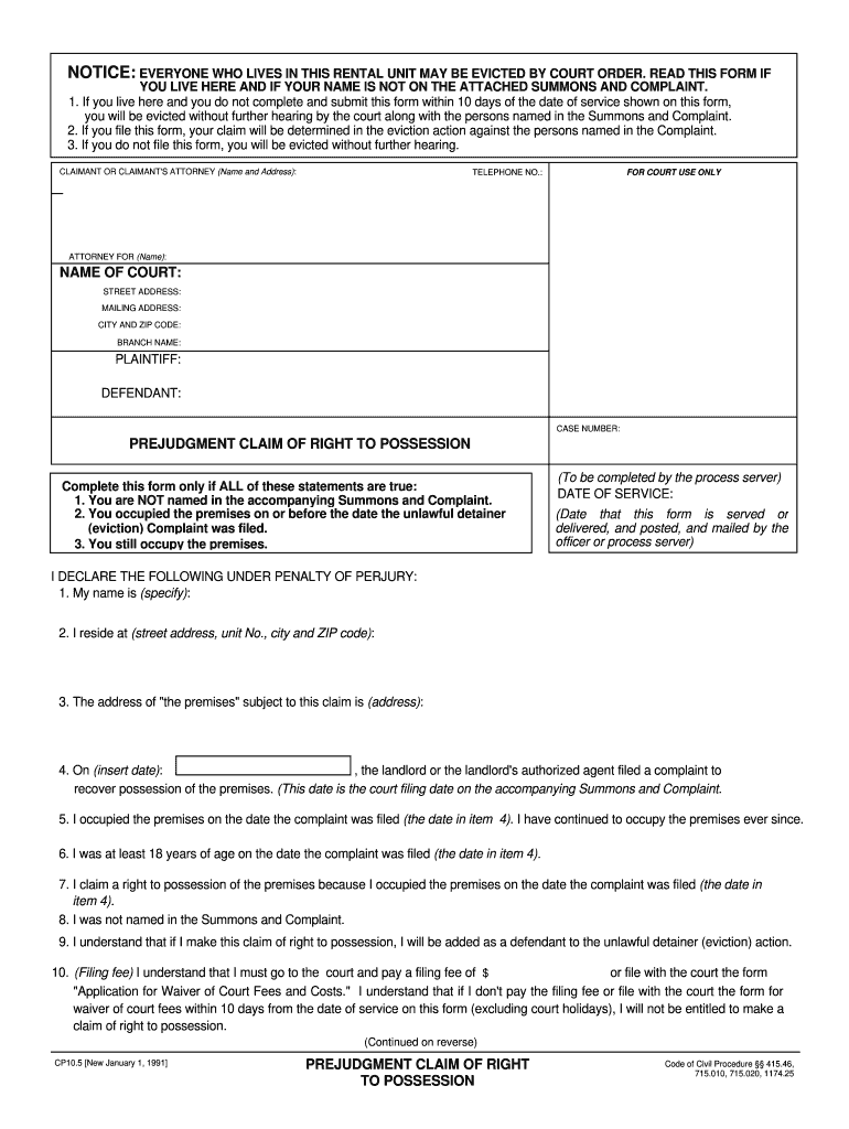 Adverse Possession Claim Form California