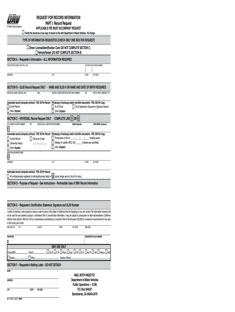  Request Record  Form 2011