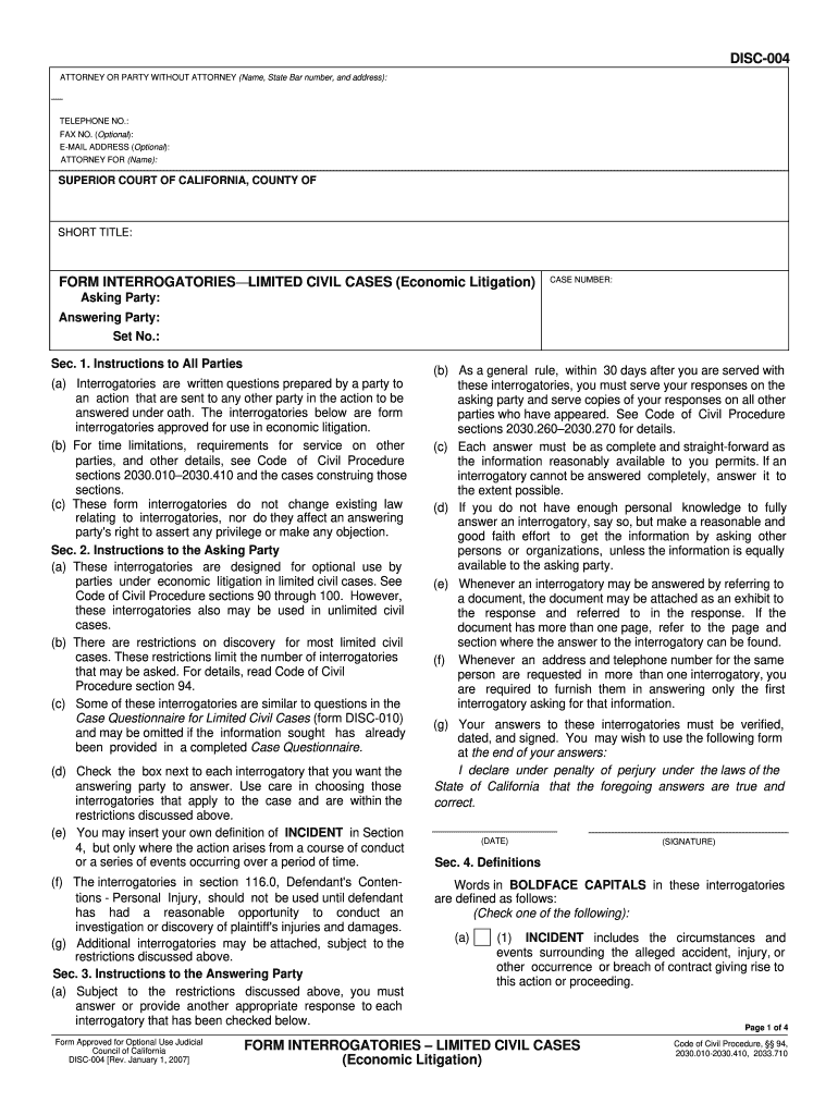  Ca Form Interrogatories 2007-2024