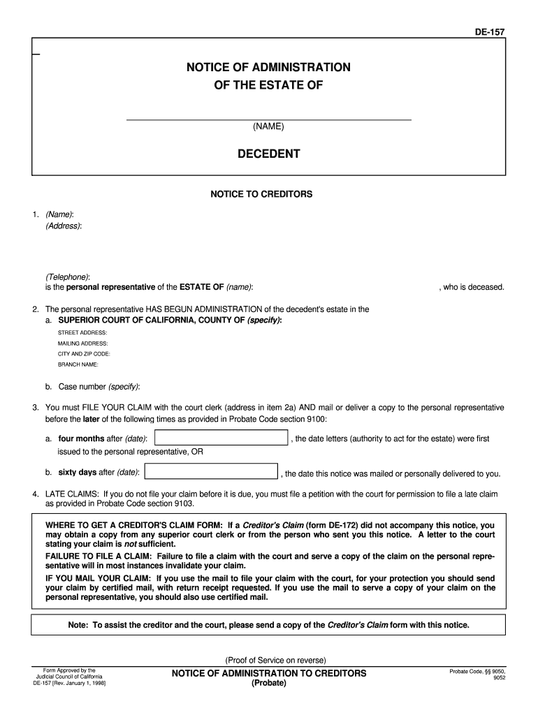  California De 157 Form 1998