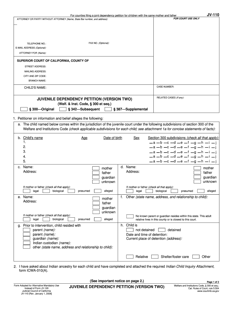  Jv 110 Form 2008