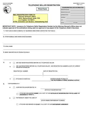  Telephonic Seller State of California Form 2007