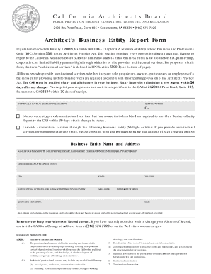 Online California Architects Business Entity Report Form