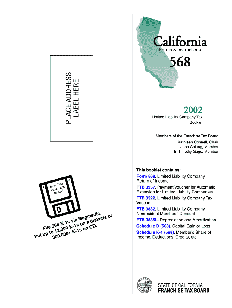  Booklet for California Tax Form 568 2018