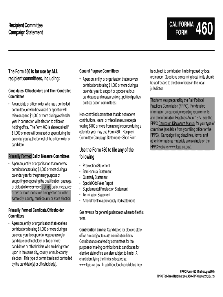  Form 450  California Fair Political Practices Commission  CA Gov 2004