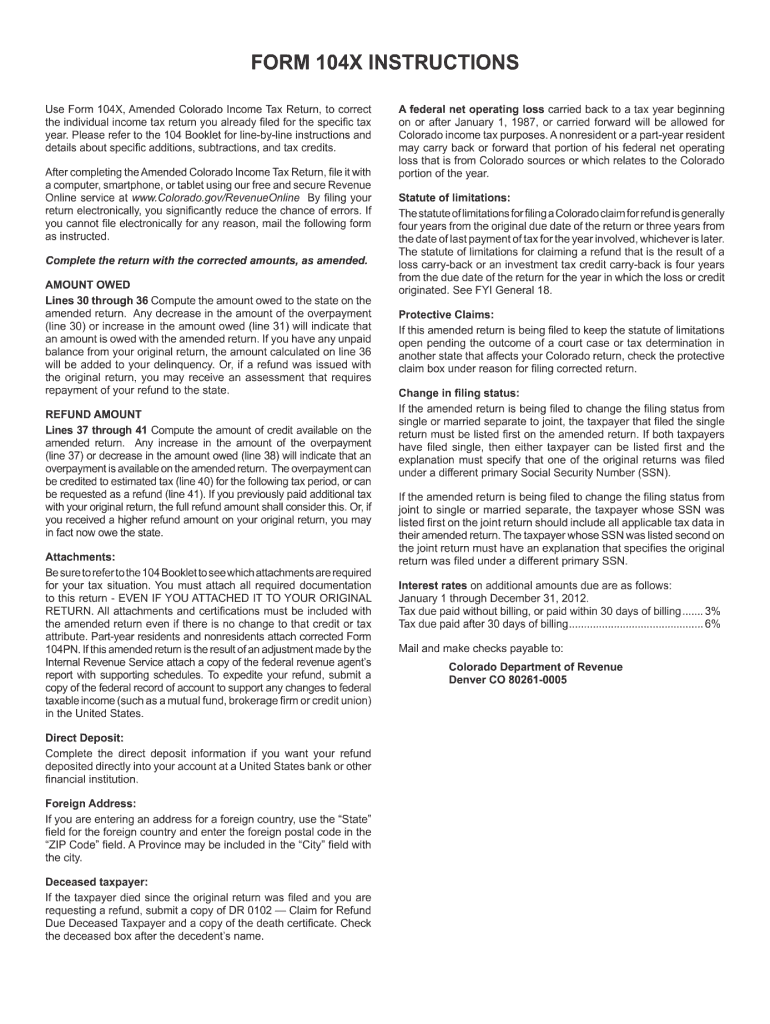  Colorado Form 104x 2019