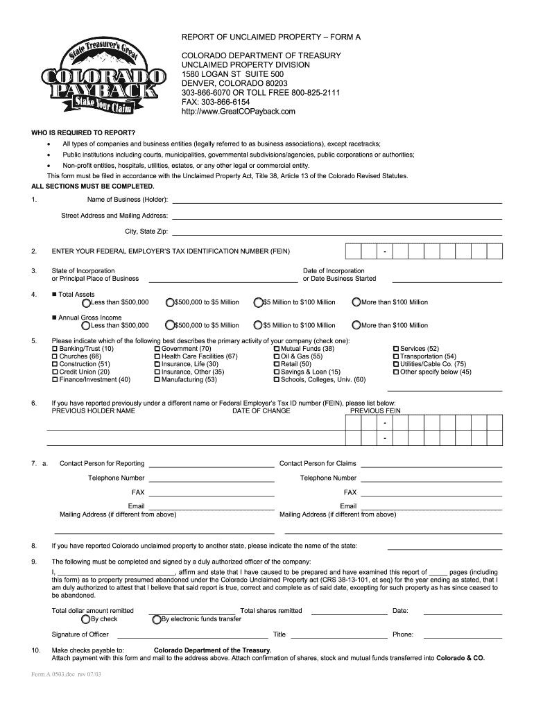 Colorado Unclaimed Property Reporting  Form