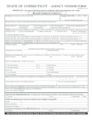 State of Connecticut Agency Vendor Form