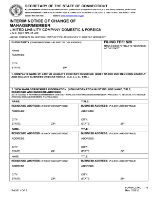 Interim Notice of Change Form