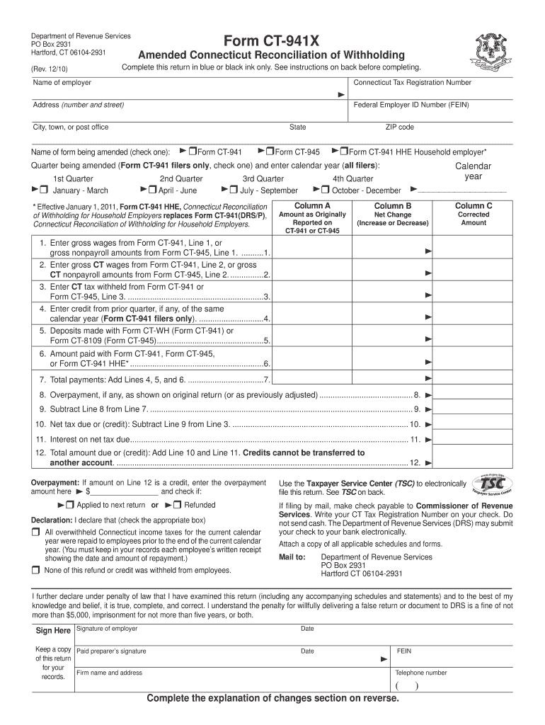 Ct 941x Form