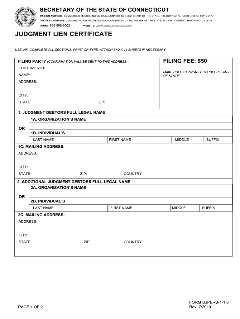 Judgement Lien  Form