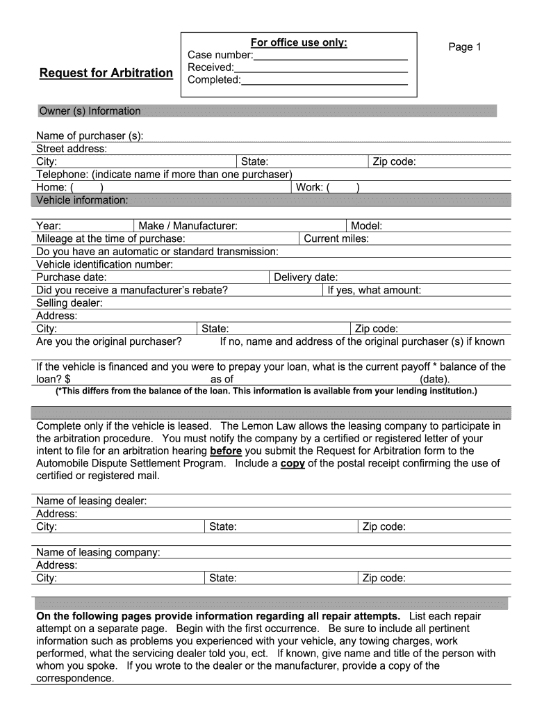 Ct Lemon Law Form