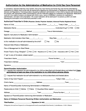 Administration of Meds in Daycare Ct Form