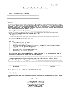 Connecticut Bar Examining Committee Form 10 July