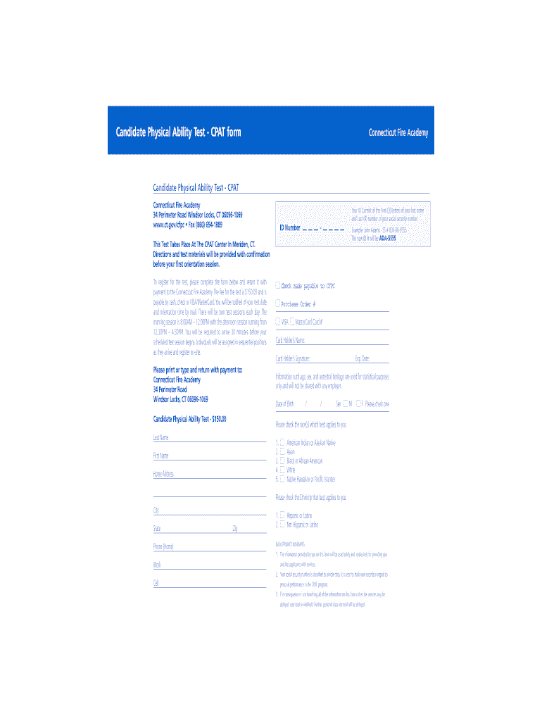Ct Fire Academy Cpat  Form