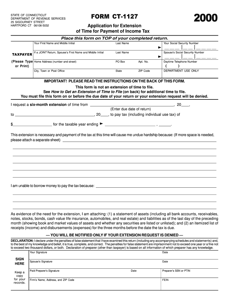 CT  1127 , Application for Extension of Time for Payment of    Ct  Form