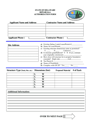 State of Delaware Dnrec Repair Saa Authorization Form