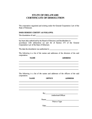 File Delaware Certificate of Dissolution Online Form