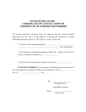 Certificate of Cancellation  Form