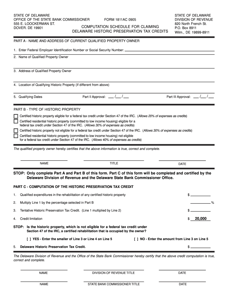 Form 1811AC 0905  Division of Revenue  Delaware  Revenue Delaware