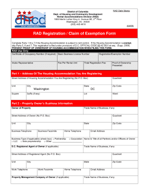 Dcra Rent Control Exemption  Form