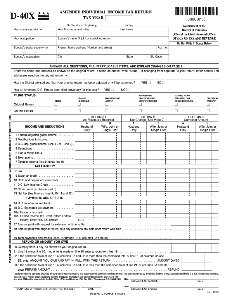  Dc Amended Return  Form 2000