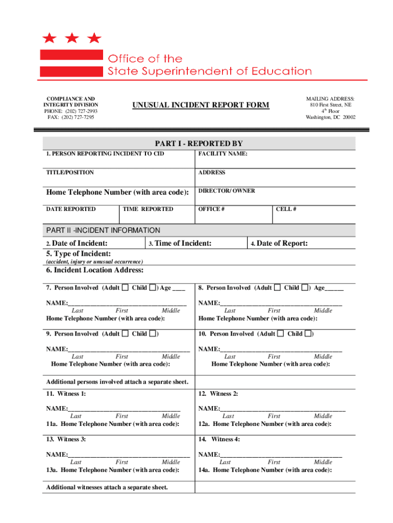 Osse Blank Unusual Incident Form