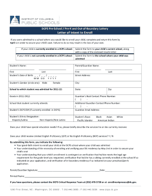 Dcps Intent to Enroll Form