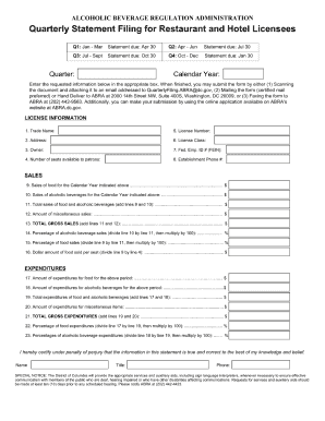 Dc Couartly Statement Filing for Retaurant and Hotel Licensees Form