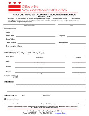 Osse Child Care Employee Appointment Promotion R Seperation Sheet  Form