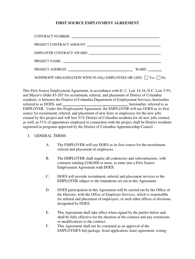 First Source Employment Agreement Form