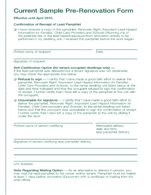 Current Sample Pre Renovation Form