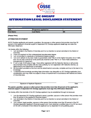 Affirmation Legal Disclaimer Statement Form