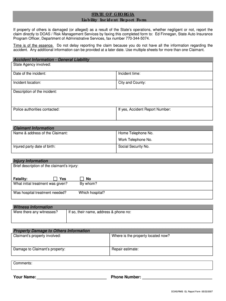  Georgia Doas Incident Report  Form 2007