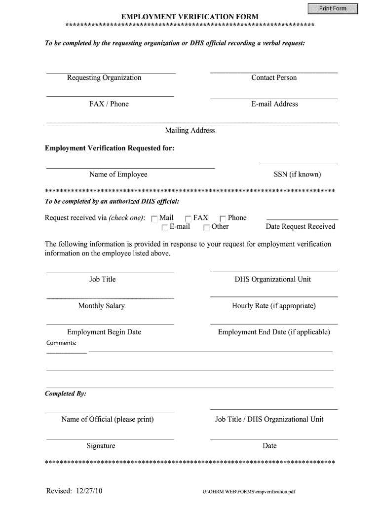 Affidavit of Employment  Form