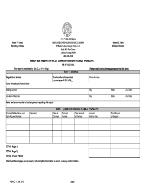 Report List of Unserviced Preneed Funeal Contracts Georgia Form