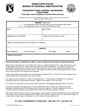 Idaho State Police Criminal Background Check Form - Fill Out and Sign  Printable PDF Template | signNow