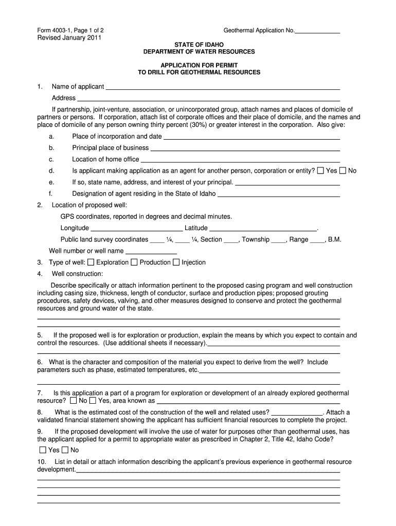 Revised January 1  Name of Applicant Address If Partnership    Idwr Idaho  Form