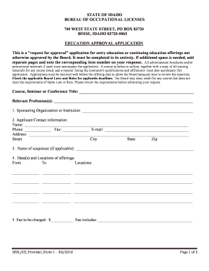 Continued Education Approval Form IBOL Home Ibol Idaho