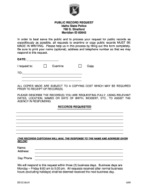 Idaho State Police Records Request  Form