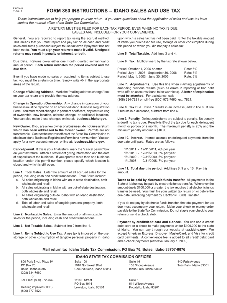 Idaho Form 850 PDF